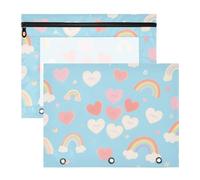 Foiosoh Pencil Cases Portable Plastic File Folder for A4 Paper Letter 2 Pack Students Art Supplies Storage Rainbow and Heart Blue