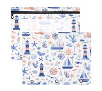 Foiosoh Pencil Cases With Smooth Zippers Pen Holder Case for A4 Paper Letter 2 Pack Students Home Boat Lighthouse Small Patterm