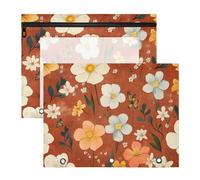 Foiosoh pencil pouches Clear Window 3 Rings Pocket for A4 Paper Letter 2 Pack Students Classroom Supplies Fall Flowers Terracotta