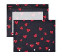 Foiosoh pencil pouches With 3 Reinforced Grommets 3 Hole Pocket for 3 Rings Binder 2 Pack Teacher College Supplies Red and Black Love Heart