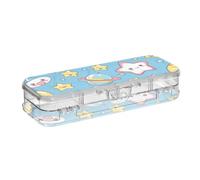 Foiosoh Planet Blue Plastic Pencil Box Clear Double-Deck Transparent Pens Case Boxes For Stationery With Snap And Lid