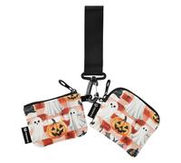 Foiosoh Pumpkins and Monsters Check Red Women's Coin Wallet Card Holder Minimalist Business Card Holder with Zipper Coin Pocket for Women Men 2 Packs, Pumpkins and Monsters check red, One Size, Modern