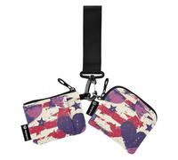 Foiosoh Purple Hear Red and Blue Stars Dual Coin Purse Credit Card Holder Wallet Small Portable Credit Card Wallet Organizer with Zipper Pocket for Men Women 2 Pcs, Purple Hear Red and blue stars, One