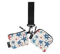 Foiosoh Red Blue Stars Beige Background Women's Card Cases Change Holder Thin Flat Zipper Purse Wallet with Keychain for Work Travel 2 Packs, red blue stars beige background, One Size, Modern