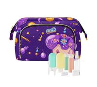 Foiosoh Simple Pattern Green Purple Yellow Cosmetics Bag Zipper Travel Bags For Women Women's Coin Change Purse for Cosmetic Organizer, Carnival Little doll beads purple, One Size, Cartoon