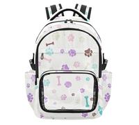 Foiosoh Spring Floral Clear School Backpack Water-Resistant Travel Backpack Daypack for Kids Students, Age 7-18, Pastel Pet Paw Print Pattern, 12.6"x 7"x 17.3"