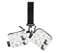 Foiosoh Sweet Cat Simple Pattern White Women's Coin Purses Card Cases Small Portable Key Chain Wallet Change Purse with Zipper Pocket for Ladies Girls 2 Packs, sweet Cat simple pattern white, One Size