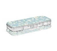Foiosoh Teal Simple Pattern Pencil Storage Box Clear Double Deck Pens Case Boxes For Art Supplies With Snap And Lid