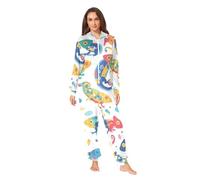 Foiosoh Unisex Adults One Piecing Pajama Hooded Sleepwear Homewear, Chameleons Colorful, XL