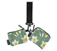 Foiosoh White and Yellow Floral Freshness Dual Coin Purse Credit Card Holder Wallet Slim Portable Credit Card Wallet Organizer with Keychain for Men Women 2 Packs, Multicolor, One Size, Modern