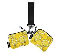 Foiosoh Yellow Lemon Freshness Dual Coin Purse Credit Card Holder Wallet Slim Detachable Identity Card Protector with Keychain for Men Women 2 Pcs, yellow lemon freshness, One Size, Modern