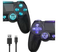 FOIRCEADAL RGB 2 Pack Wireless Controllers for Ps4 Dual Vibration Wireless Gamepad with Turbo and 3.5mm Audio Jack/LED/Touch Pad for Ps4/Pro/Slim/Pc