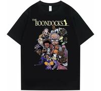 fois The Boondocks Huey and Riley Printed Tshirt Men Anime Cartoon Fashion T-Shirt Funny Man T Shirts Male Hip Hop Streetwear Size XXL Black
