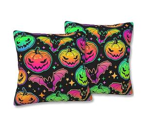 FOISIIAEA Halloween Decorations Pillowcases Set of 2 18x18 in Neon Pumpkins and Bats Decorative Throw Pillow Covers Holiday Farmhouse Pillow Case Decor for Home Party Car Couch