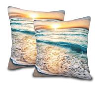 FOISIIAEA Seaside Wave Decorative Pillow Covers 18x18 Inch Set of 2 Sunrise Over Beach Throw Pillow Covers Outdoor Cushion Case for Sofa Room Balcony Porch