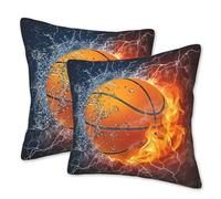 FOISIIAEA Set of 2 Throw Pillow Covers Soft Basketball and Lightening Pillow Cases 18x18 Inch Fire Water Basketball Modern Home Decor Pillow Covers for Couch Bed Sofa