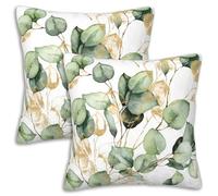 FOISIIAEA Set of 2 Throw Pillow Covers Soft Eucalyptus Leaf Pillow Cases 18x18 Inch Watercolor Gold and Green Leaves Modern Home Decor Pillow Covers for Couch Bed Sofa