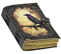 Foja Handicraft Leather Journal Gothic Notebook The Raven Grimoire Print - Vintage Handamde Journal Book of Shadows Witchcrafts Journal Gifts for Men 7x5 inch 200 Pages