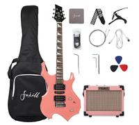 Fojill Cool Shape 39 Inch Full Size Electric Guitar Kit Set Beginner Starter Combo Package Bundle with Amplifier,Accessory 600D gig Bag,Picks, Cable, Strap, Extra Strings (Pink)
