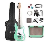 Fojill Full Size 4 Four String Electric Bass Guitar 10W Battery Power Amplifier Amp Right Hand Beginner Starter Kit Set Combo Bundle Accessory Gig Bag,Picks,Capo,Noiselss Cable,Strings(Green)