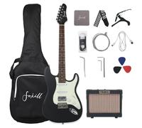 Fojill HSS Pickup 39 Inch Full Size Electric Guitar Kit Set Beginner Starter Combo Package Bundle 10W Battery Power Bluetooth Amplifier Amp Bag,Picks, Cable, Strap, Extra Strings (Metallic Black)