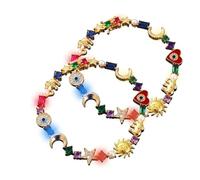 Fokayo Celestial Charm Bracelet, Multi-Color Crystals Link Chain, Colorful Crystal Star Moon Sun Bracelet, Sparkling Gift for Women Girls Astrology Lovers (2Pcs)