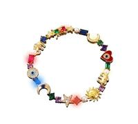Fokayo Celestial Charm Bracelet, Multi-Color Crystals Link Chain, Colorful Crystal Star Moon Sun Bracelet, Sparkling Gift for Women Girls Astrology Lovers (1Pcs)