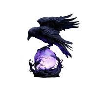 Fokayo “Raven’s Moonlight” Gothic LED Lamp - Mysterious Crow on Glowing Orb Sculpture, 3D Hollow Lantern with Soft Violet Light, Spooky Raven Decor Unique Gift for Gothic Collectors (#B)