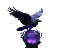 Fokayo “Raven’s Moonlight” Gothic LED Lamp - Mysterious Crow on Glowing Orb Sculpture, 3D Hollow Lantern with Soft Violet Light, Spooky Raven Decor Unique Gift for Gothic Collectors (#A)