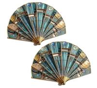 Fokayo Solar System Hand Fan-Hold the Universe in Your Hands, Celestial Design Hollowed Folding Hand Resin Fan, Sun and Moon Design, Space Gift Decor for Astronomy & Art Lovers (2pcs)
