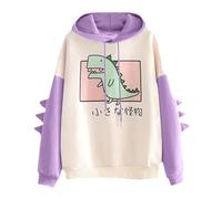 FokCalgary Dinosaur Sweatshirt Women - Cute Cartoon Pullover With Long Sleeves - Long Sleeve Pullover With Dinosaur Print, Loose Type Daily Wear Purple