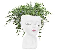 FokCalgary Face Planter - Human Face Succulent Planter,Flower Pots for Indoor Outdoor Plants, Resin Head Planter with Drainage, Cute Lady Face Plant Pots