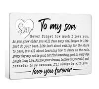 FOKCBOCM To My Son Stainless Steel Wallet Card Engraved Love Message from Mom Dad Inspirational Letter Birthday Wedding Graduation Gift for Son DKP25