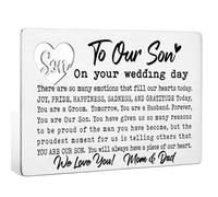 FOKCBOCM To My Son Stainless Steel Wallet Card Engraved Love Message from Mom Dad Inspirational Letter Birthday Wedding Graduation Gift for Son DKP29