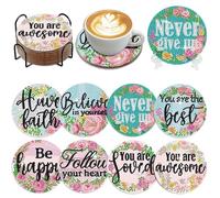 Fokenzary 5D Diamond Painting Coaster Kits with Holder, Full Round Drill Diamond Art Coasters, DIY Gem Mosaic Craft Set with Cork Back, Table Decor Craft Gift for Adults Beginners (8 Pack,Wishes)