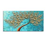 Fokenzary Hand Painted Abstract Modern Flowers Thick 3D Effect Knife Canvas Painting Framed Ready to Hang (20x40in)