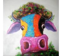 Fokenzary Hand Painted Multiple Colors Cow/Bull Modern Pop Wall Art Framed Ready to Hang