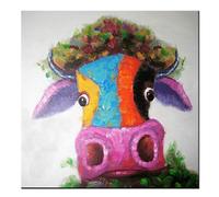 Fokenzary Hand Painted Multiple Colors Cow/Bull Modern Pop Wall Art Framed Ready to Hang