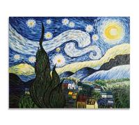 Fokenzary Hand Painted Oil Painting on Canvas Vincent Van Gogh Classical Starry Night Reproduction Wall Decor Framed Ready to Hang