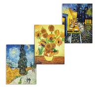 Fokenzary Hand Painted Oil Painting on Canvas Vincent Van Gogh's Famous Classic 3 Artworks Combination of 3 Pictures Wall Decor Framed Ready to Hang Canvas 12x16inx3pcs