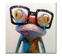 Fokenzary Hand Painted Oil Painting Pop Cute Frog with Glasses on Canvas Wall Art Framed Ready to Hang