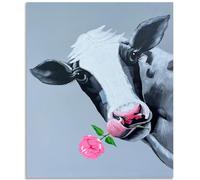 Fokenzary Hand Painted Roses Cow/Bull Home Decoration Painting Modern pop wall art framed ready to hang