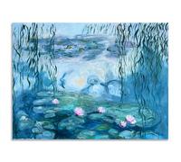 Fokenzary Hand Painted Water Lilies Reproduction of Claude Monet Famous Artwork Modern Impressions on Canvas Home Décor Suitable for Living Room Bedroom Wall Decoration Framed Ready to Hang