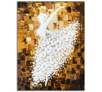 Fokenzary Hand Painted White Ballet Dancer Modern Abstract Canvas Painting for Living room Bedroom Wall Decor Framed Ready to Hang (M)