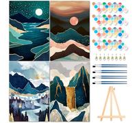 Fokenzary Paint by Numbers Kit for Adults DIY Abstract Landscape Canvas with Acrylic Paints Framed(20x30cmx4pcs)