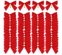 FOKICOS 50pcs Small Christmas Red Bows, 3 Inch Xmas Velvet Craft Twist Tie Bows for Christmas Tree Fireplace Decoration