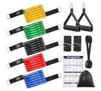 Fokky Resistance Bands Set, Latex Elastic Bands With 5 Fitness Tubes, 2 Foam Handles, 2 Ankle Straps, 2 Door Anchor, 2 Carabiner, for Strength Training Fitness Pilates Yoga