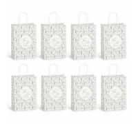 Fokongna 8 Pack Wedding Gift Bags for Party Guest, 5.9 x 3.15 x 8.27 Inch | Soft cream base tiny sage eucalyptus floral print, framed blessing text, lightweight bags for cottage garden wedding favors