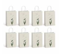 Fokongna 8 Set Wedding Gift Bag for Guests, 5.9 x 3.15 x 8.27 Inch | Elegant beige tulip print, thank you design, lightweight paper bags for wedding favors, bridal shower & hotel welcome gifts
