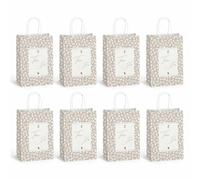 Fokongna 8 Set Wedding Gift Bags for Guest, 5.9 x 3.15 x 8.27 Inch | Greige ditsy cream floral pattern, gold border thank you design, lightweight bags for vintage wedding & bridal shower favors